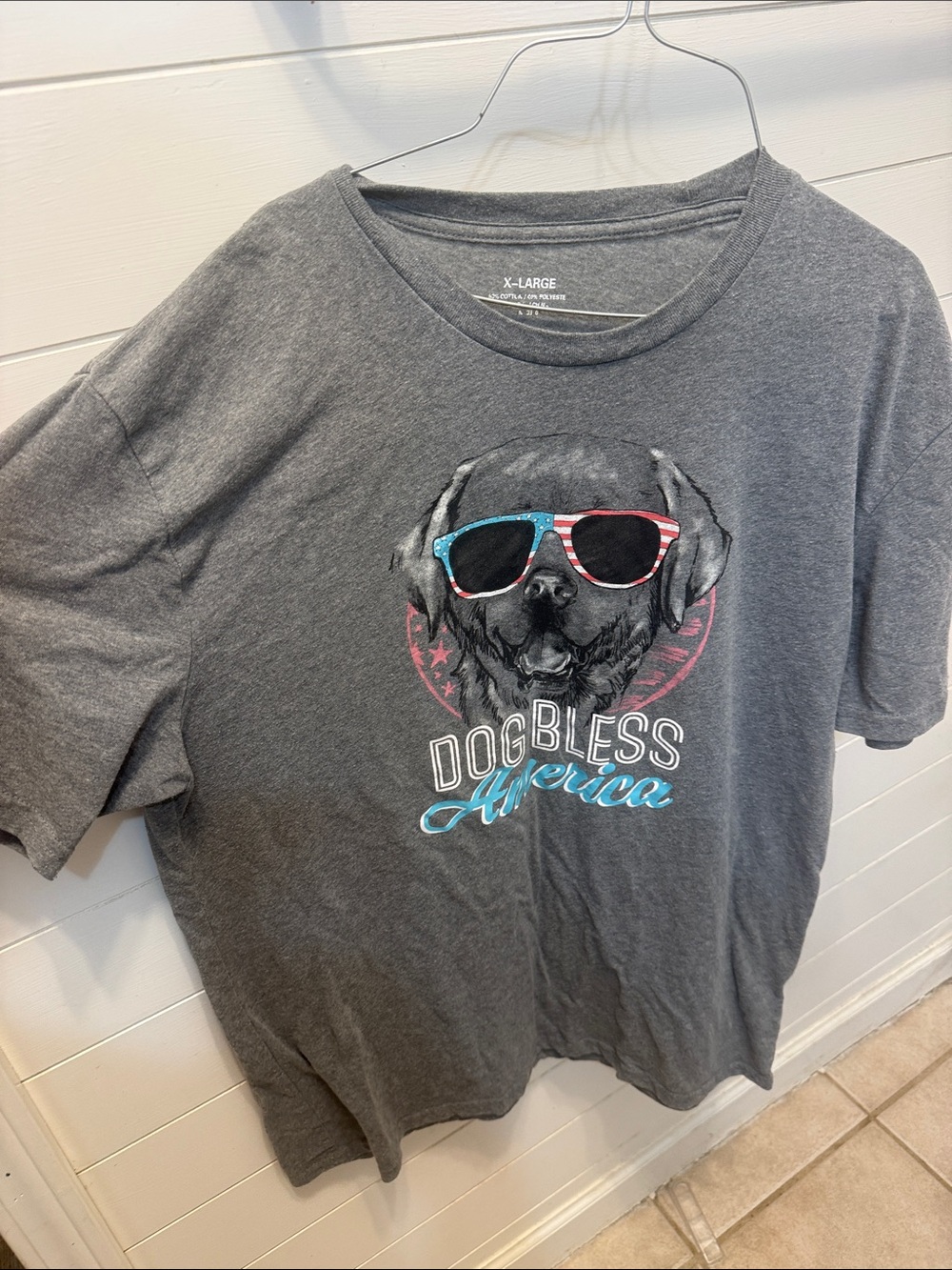 Dog Bless America Gray Dog Graphic Tee